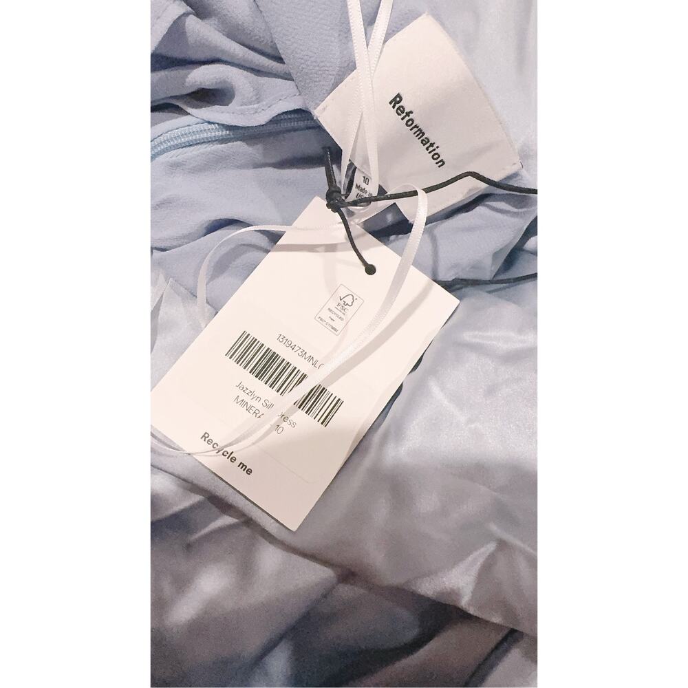 Reformation Jazlyn Silk Dress Mineral Blue Size 10 NWT - Picture 9 of 12